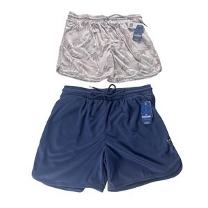 Spalding Mens Gym Essentials Athletic Shorts Blue & Grey Leaf Large NEW Lot of 2